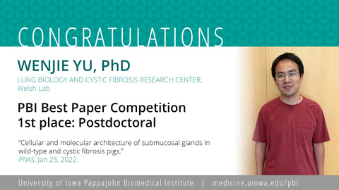 Wenjie Yu, PhD, Best Paper Competition announcement